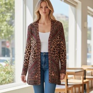 Ruby Rd. Cardigan Brown/Black/Red Leopard Print Open Front in Sizes 1X & 2X  NWT